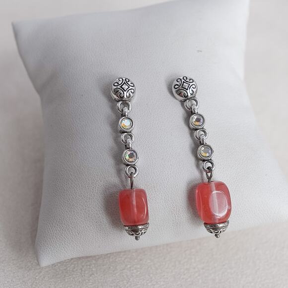 Brighton Dangle Earrings Rose Quartz AB Crystals Post Backs Silver Plated 1.75" - Picture 1 of 6